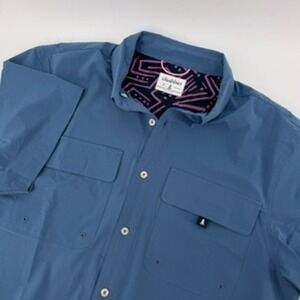 Chubbies Men's Short Sleeve Button Down Shirt Blue Size Medium Quick Dry